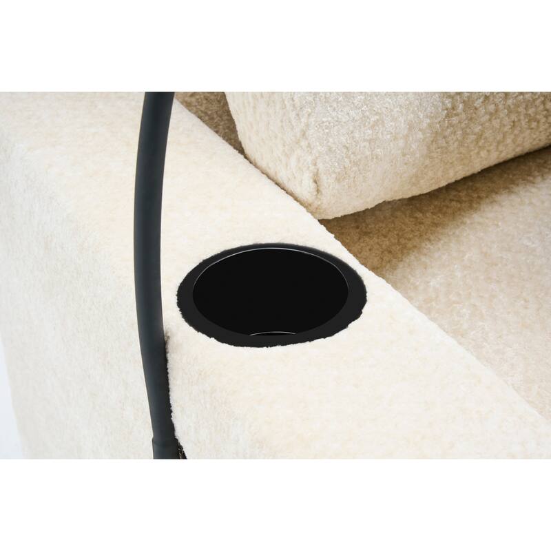 Chenille Single Sofa Chair Chaise Lounge with Phone Holder, Upholstered Recliner Sleeper Sofa Bed for Living Room