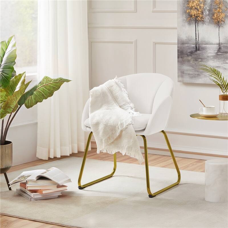 Yaheetech Flower Shape Velvet Armchair Accent Chair with Golden Metal Legs - White