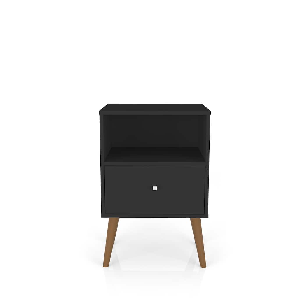 Modern 18-Inch Black Nightstand with Drawer and Cubby