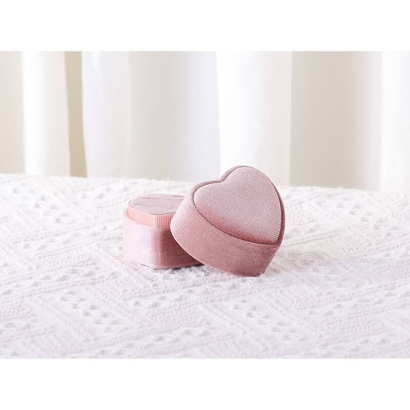 Velvet Ring Box, 2 Slots Heart-shaped Jewelry Ring Box Ring Holder Box for Proposal, Engagement, Wedding - 5.7*5*4.7cm