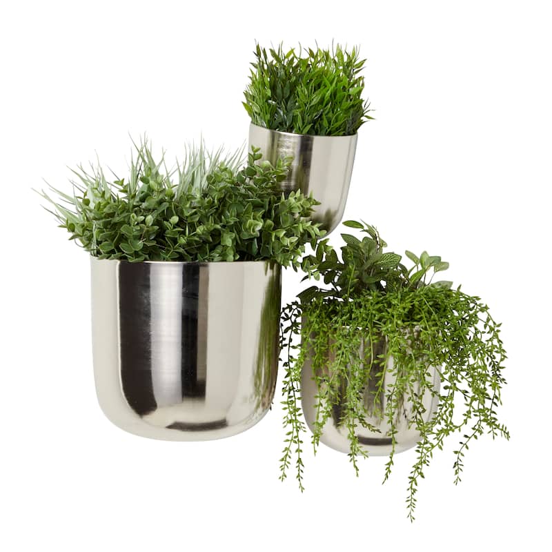 Metal Indoor Outdoor Floating Wall Planter - Set of 3 Gold, Silver, Black, White - Roche River Decor