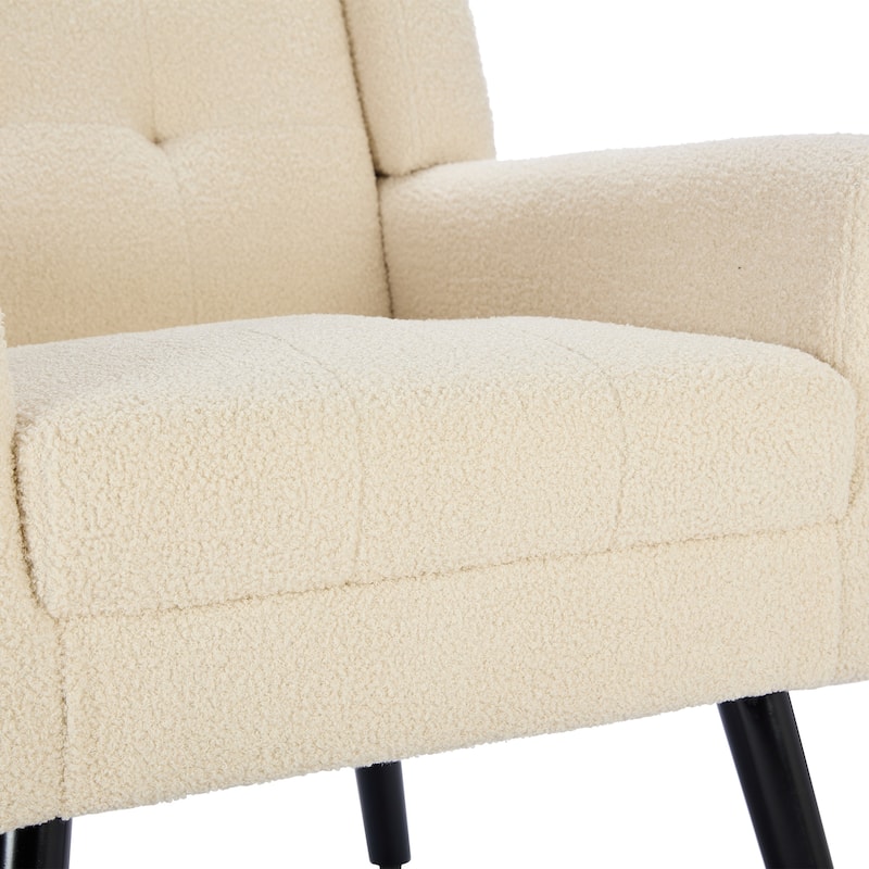 Teddy Fabric Accent Chair with Padded Seat, Curved Back and Black Wood Legs, 250lb Capacity
