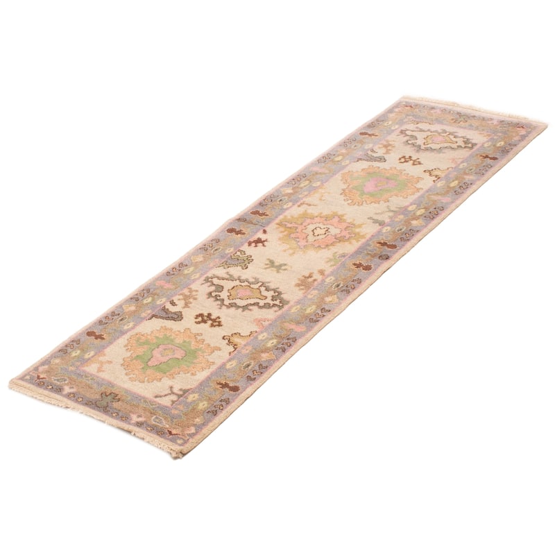 ECARPETGALLERY Hand-knotted Modern Oushak Ivory Wool Rug - 2'5 x 7'10
