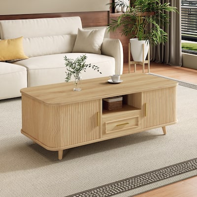 Christopher Knight Home - Arlo Mid-Century Modern Coffee Table with Tambour Doors and 6-Compartment Storage Drawer