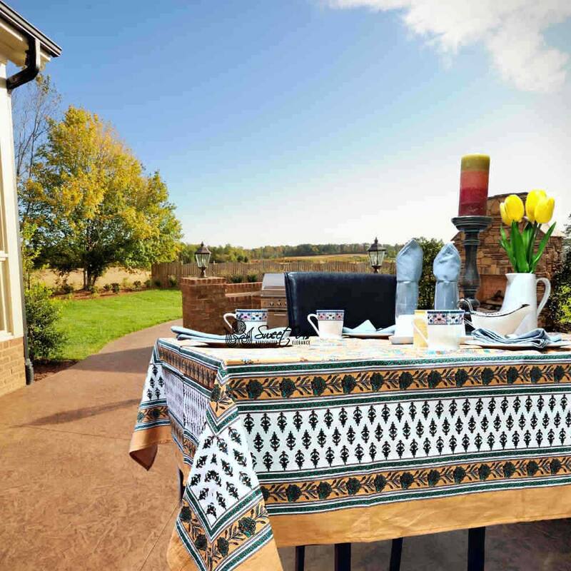 Cotton Floral Tablecloth for Rectangle Tables - Turquoise Mirage