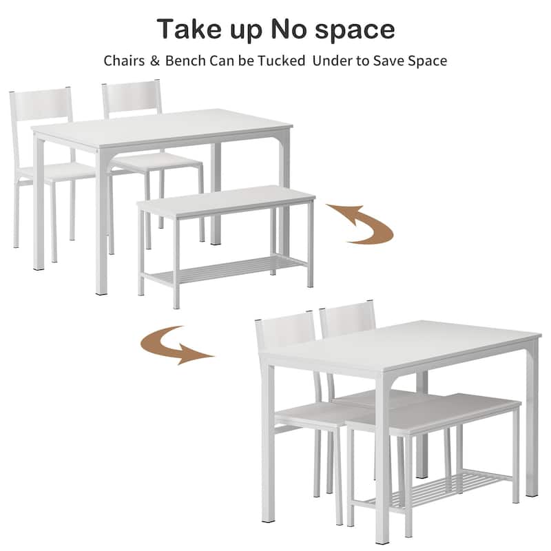 Dining Table Set for 4, Kitchen Room Table Set with Bench, 2-Piece Dining Chairs Set for Breakfast Nook - 42.9"×27.3"