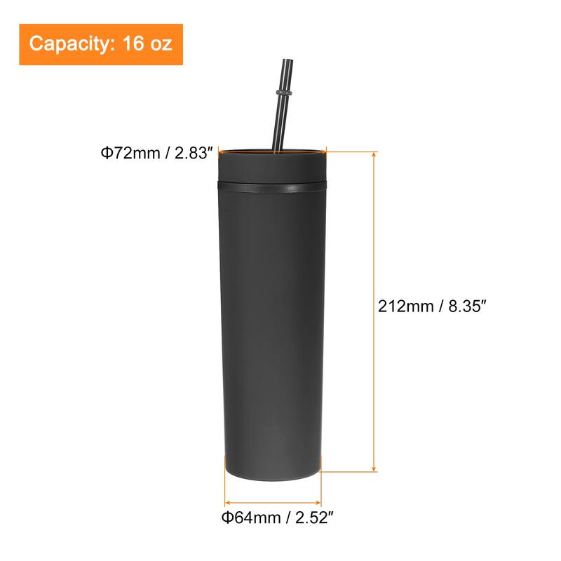 Skinny Tumbler with Lids and Straws, 16Oz Matte Skinny Tumbler Bulk - Black