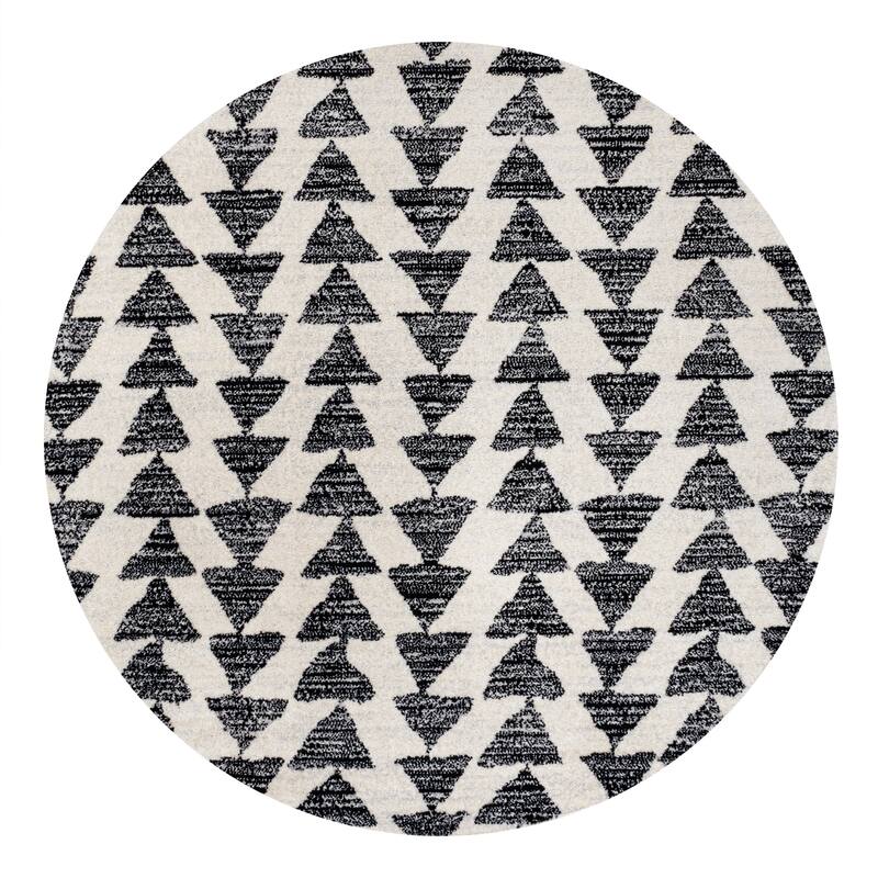 JONATHAN Y Khalil Moroccan Triangle Geometric Area Rug - 9' Round - Cream/Black