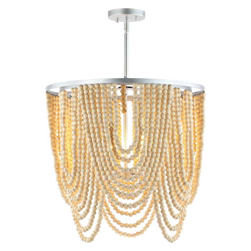 SAFAVIEH Lighting Epsie 4-light 21" Chandelier - 21" W x 21" D x 30-60" H - Silver/Natural