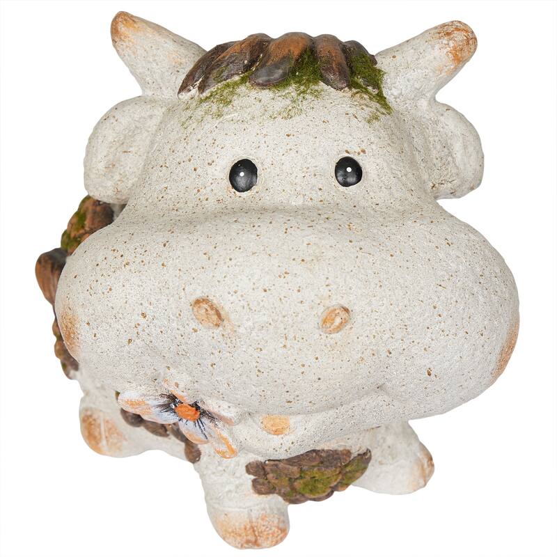 Smiling Cow Statue Planter with Drainage Hole