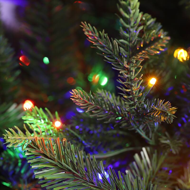 Glitzhome 7.5ft/9ft Pre-Lit Green Upward Slim Fir Artificial Christmas Tree with Foot Pedal Remote Control