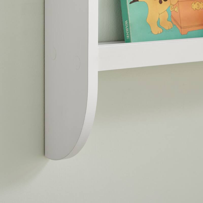 Danya B. Steiner White Rounded Contemporary 2-Tier Kids Wall-Mount Bookcase with Contrasting Wood-toned Rods