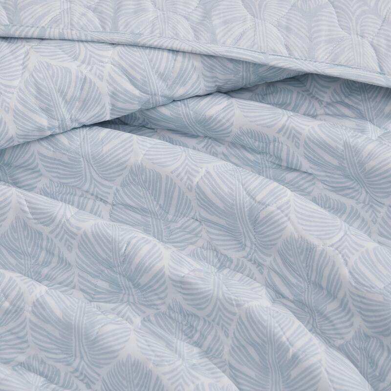 Tommy Bahama Line Palms Cotton Reversible Blue Quilt Set