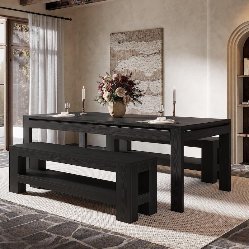 59" Dining Bench with Storage Shelf, Entryway Bench for Dining Room, Bedroom, Kitchen, End of Bed