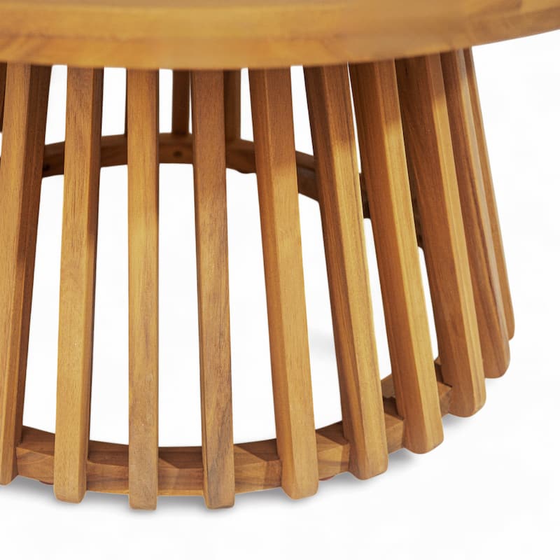 Roomfitters 31.5" Round Outdoor Acacia Wood Coffee Table, Slatted Pedestal Base Patio Table with Weather-Resistant Finish