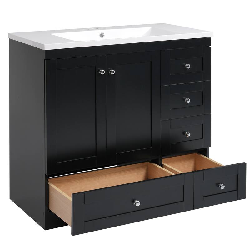 36 inch MDF Freestanding Bathroom Vanity Set with Integrated Resin Sink with Soft Close