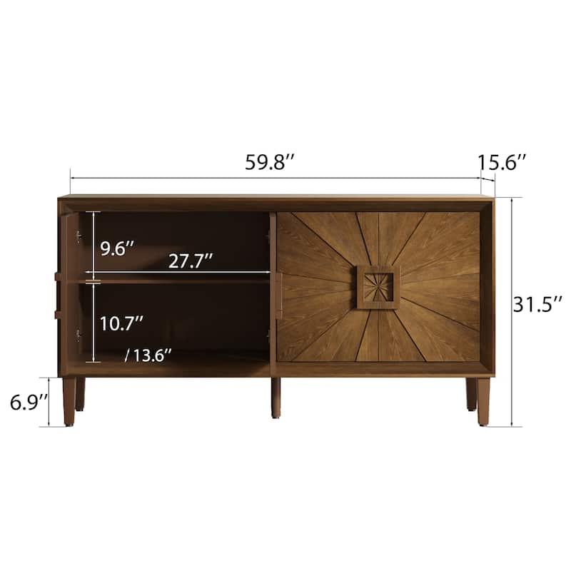 GDFStudio - Sunridge Farmhouse Rustic Wooden Credenza Storage Cabinet with Sunburst Doors