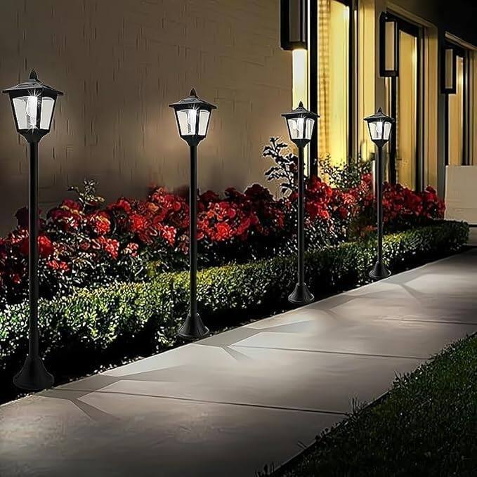 40" Solar Lamp Post Lights - IP65 Waterproof LED w/Dusk to Dawn Sensor for Yard & Driveway - Black