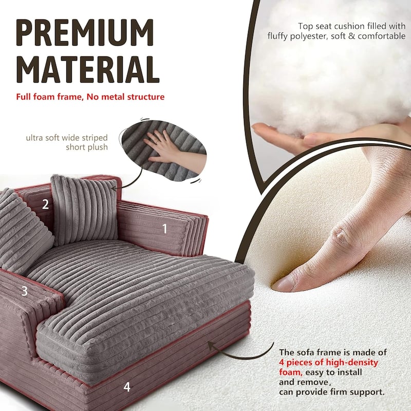 WOWMAX 60" Chaise Lounge Chair, Oversized Chaise Lounge Sofa Soft Short Plush Couch Sofa Bed Sleeper Chair with 2 Throw Pillows