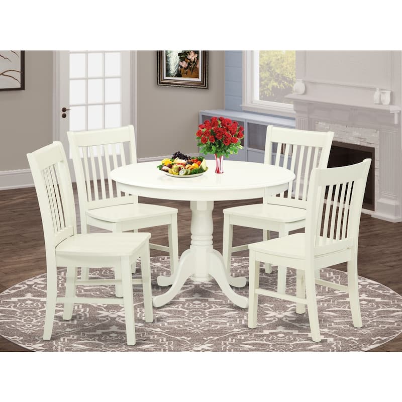 Dining Table Set for 4 - 42 Inch Round Kitchen Table with 4 Chairs - Linen White Finish