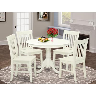 Dining Table Set for 4 - 42 Inch Round Kitchen Table with 4 Chairs - Linen White Finish