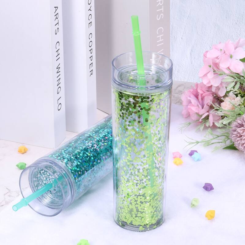 Skinny Acrylic Tumbler with Lid and Straw, 16 Oz Double Wall Cups