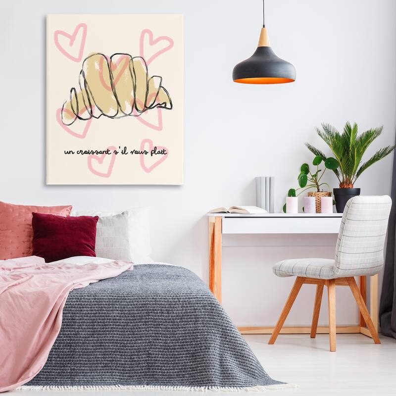 Stupell Chic Croissant with Hearts Canvas Wall Art Design By Lil' Rue