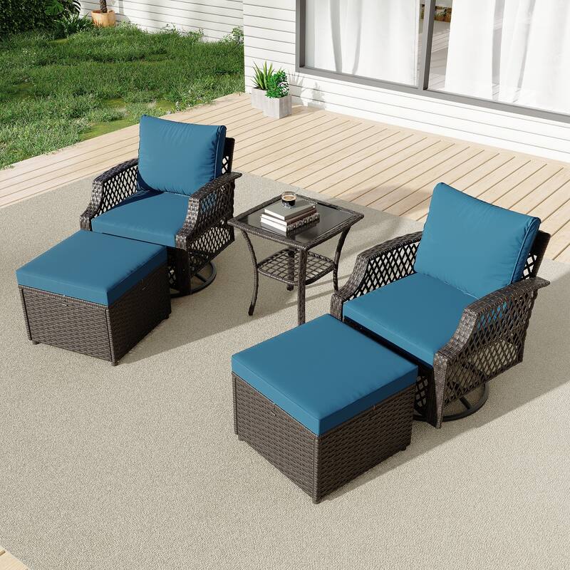Outdoor Wicker Patio Set w Swivel Chairs & Sofa, Ottomans and Tables, Modular 3/5/6/7-Piece, All-Weather Conversation Set.
