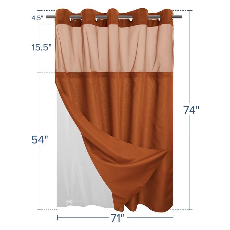 No Hook Slub Linen Texture Shower Curtain with PEVA Snap-in Liner