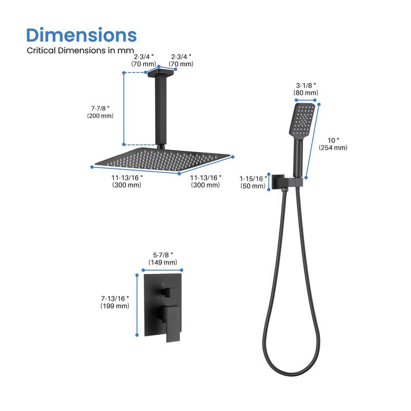 Pressure Balanced Ceiling Mounted 3-Function Shower System with Rough In Valve
