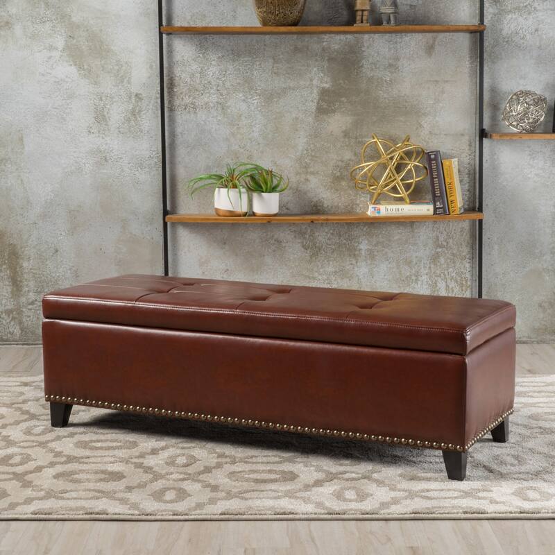 Gavin Contemporary Storage Ottoman with Nailhead Trim by Christopher Knight Home