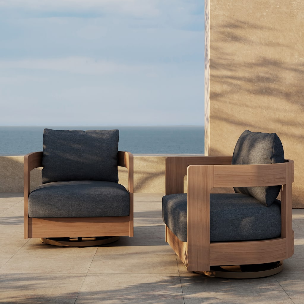 Outdoor Swivel Chair Conversation Set 360-Degree Solid Wood Eucalyptus