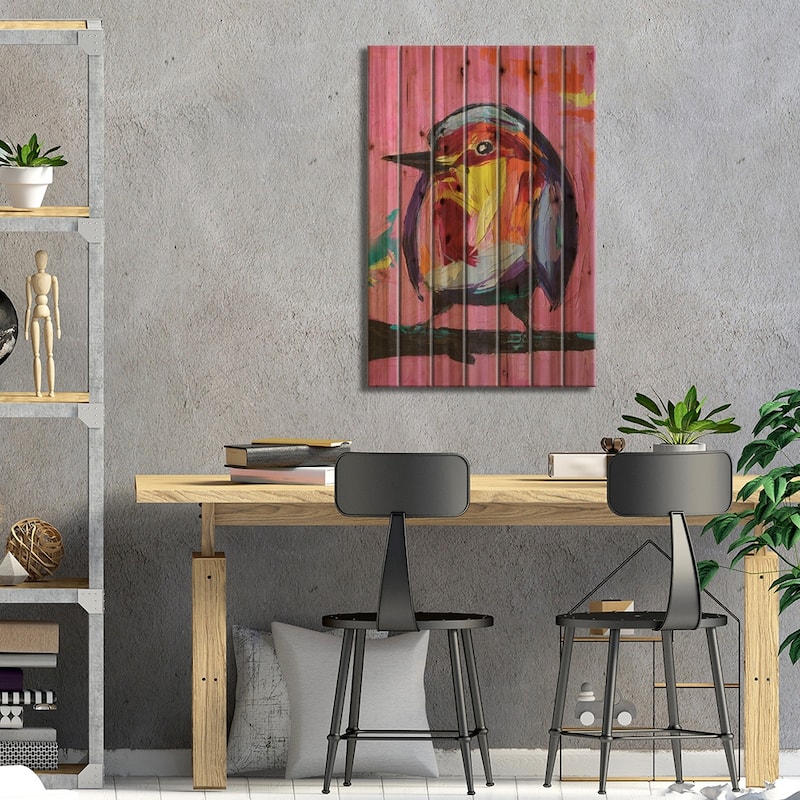 Pink Kingfisher Print On Wood by Lana Frey - Multi-Color