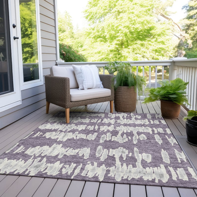 Machine Washable Indoor/ Outdoor Chantille Abstract Contemporary Rug - Purple - 8' x 10'