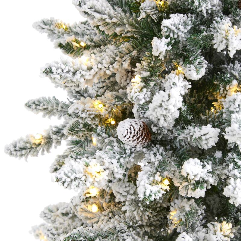 6’ Flocked Livingston Fir Cones Artificial Christmas Tree, Clear LED - 6 Foot