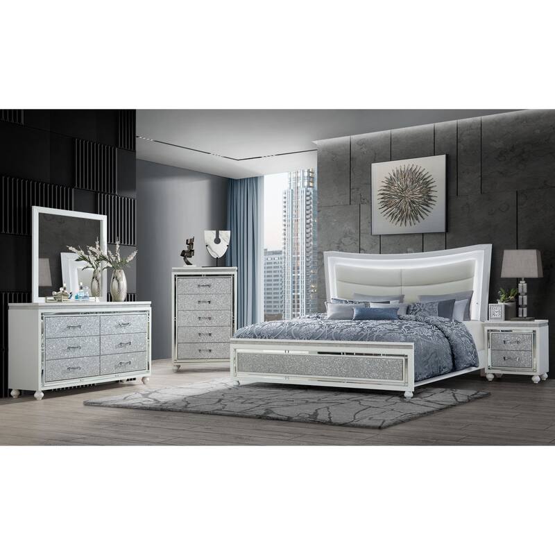 White Contemporary Nightstand with Crystal Drawer Fronts