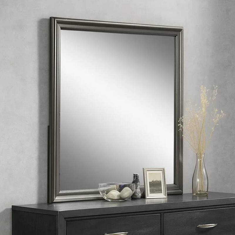 Modern Dresser Mirror, Dark Gray, Square 38 Inch Solid Wood Frame - Dark Gray
