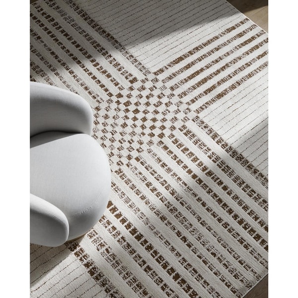 slide 2 of 12, Galey Alix x Livabliss Architect IV Modern Geometric Area Rug Ivory/Dark Brown Stripe - 5' 3" x 7'