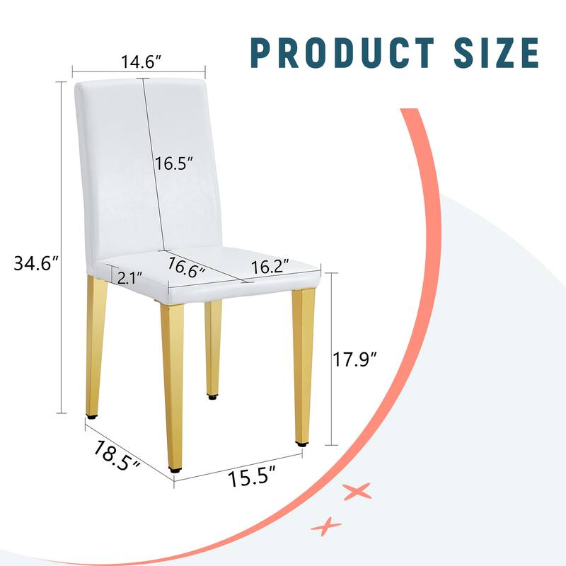 Set of 4 white PU leather backrest chairs with gold metal legs -A perfect match, suitable for minimalist
