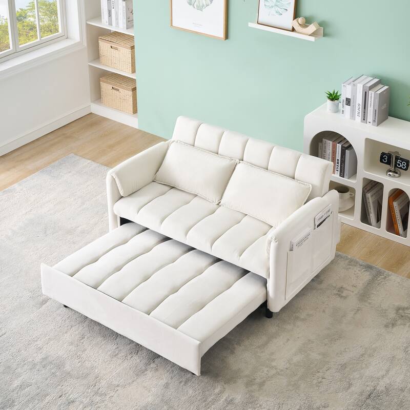 Modern Velvet Sofa, Sofa Pullout Bed, Small Love Seat Casual Sofa With Back, Pillow, Pockets, 3 In 1 Convertible Sleep Sofa Bed