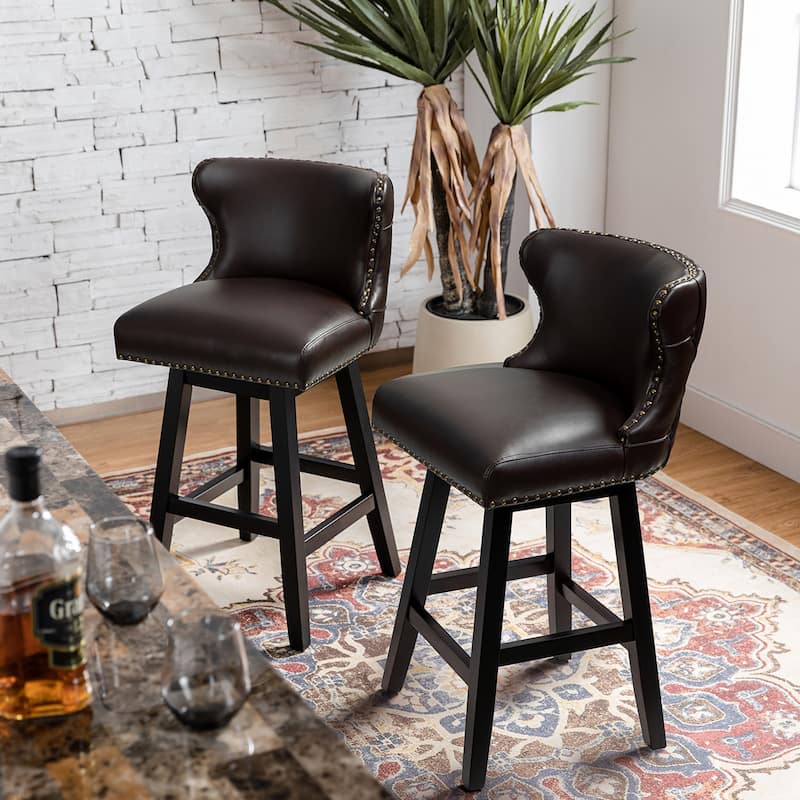 Jordan Traditional Wingback Nailhead Trim Tufted 360-degree Swivel Bar Stool Set of 2 By HULALA HOME - N/A - Brown