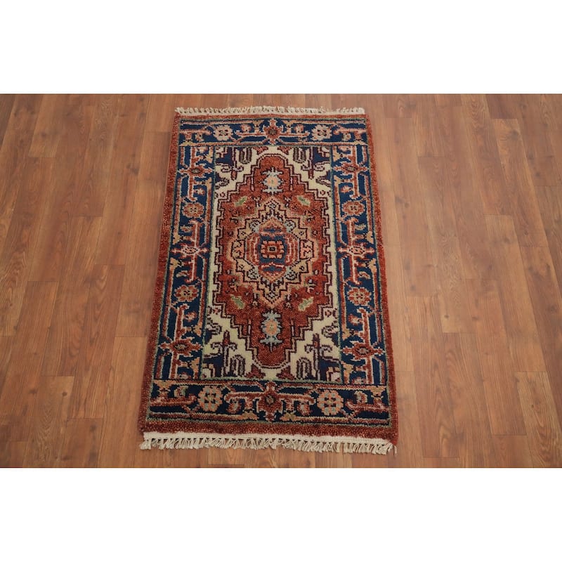 Hand Knotted Oriental 100% Wool Carpet Traditional Medallion Oranges & Rust Heriz (serapi) Area Rug - 3' 0'' X 2' 0''