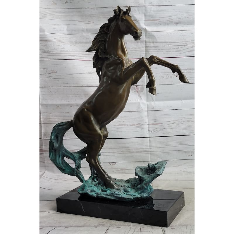 Rearing Horse On Hind Legs Bronze Statue Sculpture W/ Blue Green Patina Original Art