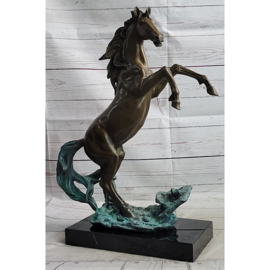 Rearing Horse On Hind Legs Bronze Statue Sculpture W/ Blue Green Patina Original Art