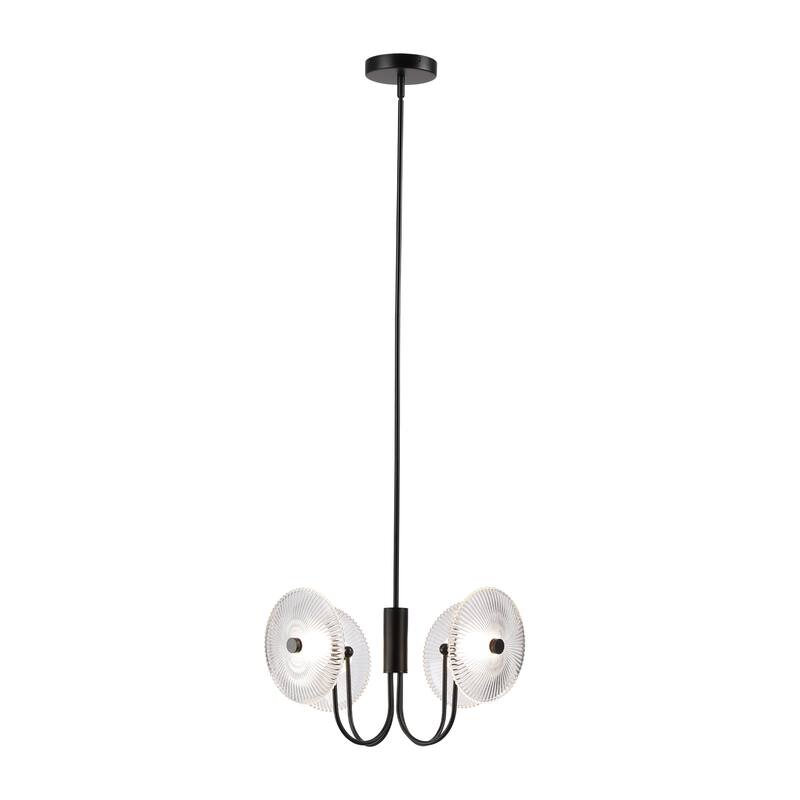 Nordic Ribbed Glass 4 Light LED Integrated Geometric Chandelier Gold or Black