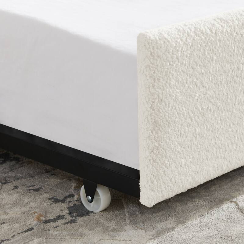 Full Size Boucle Daybed with Trundle and Tufted Upholstered Sofa Bed