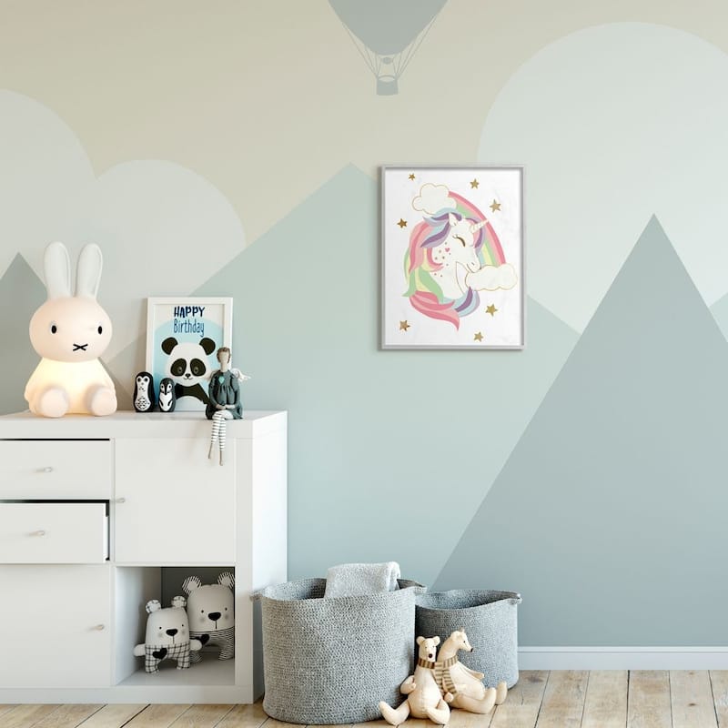 Stupell Glam Rainbow Unicorn Starry Rainbow Design Framed Wall Art - White