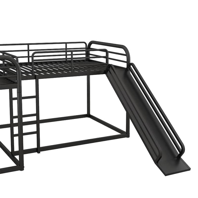 Roomfitters L-Shaped Full and Twin Bunk Bed with Slide, Short Ladder and Space-Saving Design