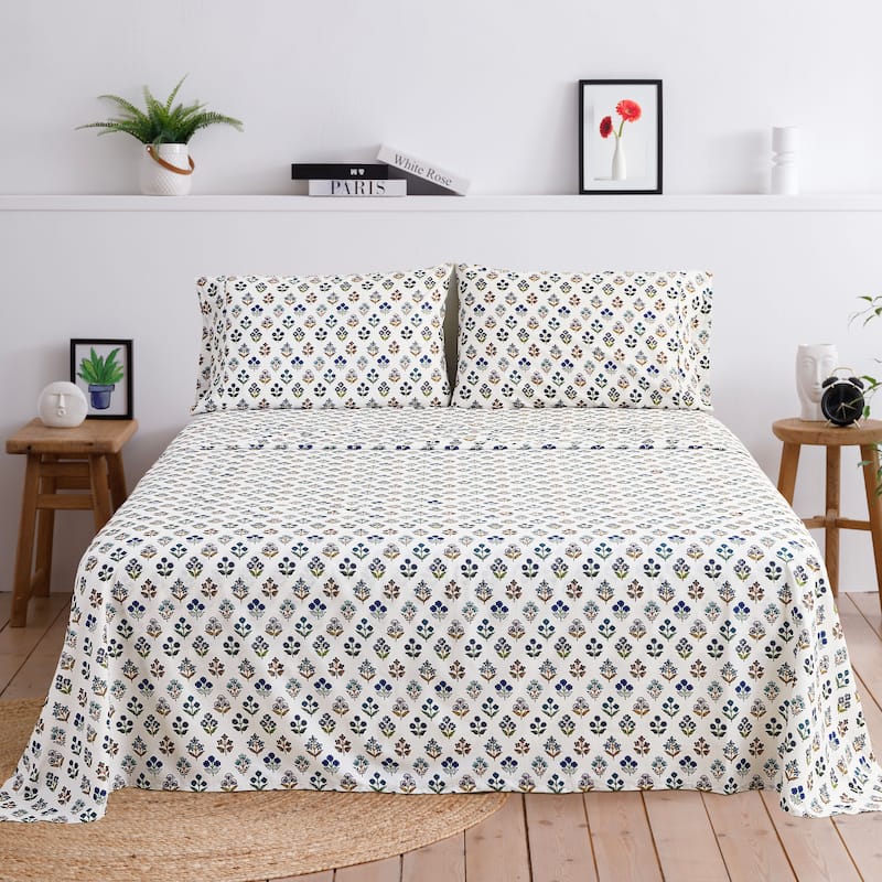Happy Garden Cotton Sheet Set Multi Blue