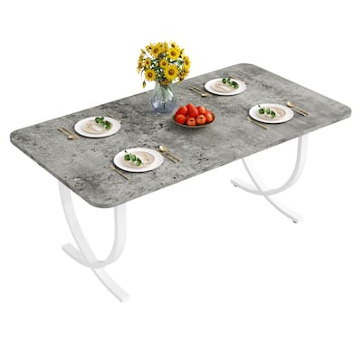 Rectangular Dining Table for 4 to 6, 63 Inch Modern Kitchen Table with Faux Marble Table Top and Metal Legs